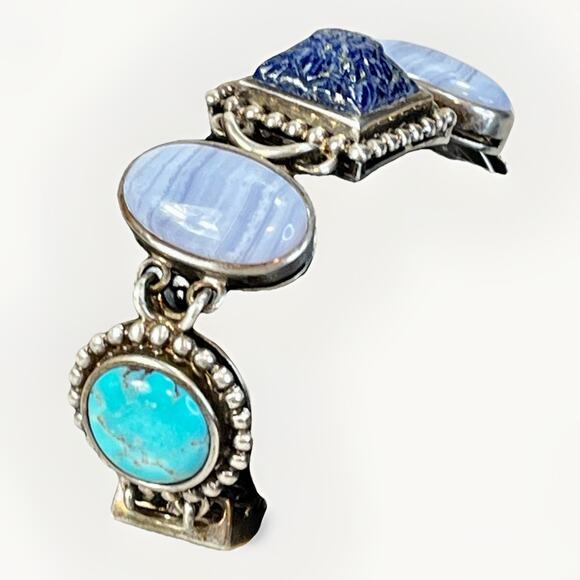 Whitney Kelly Sterling Silver Multi Gemstone Turquoise Lapis MOP Bracelet- 51.8g - Picture 10 of 16